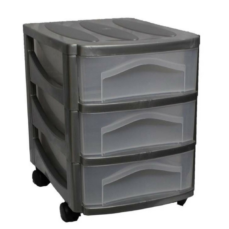 236.99008_Πλαστική_Συρταριέρα_30x40x40cm_Γραφείου_3όροφη_με_Ρόδες_Ανθρακί-Διάφανο_BAMA_Ιταλίας