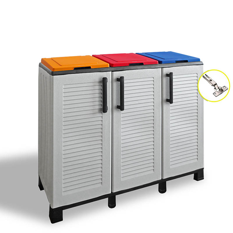 Πλαστική Ντουλάπα για Σακούλες Ανακύκλωσης 3 Χρωματιστά Καπάκια 102x37x90cm 9kg Μεταλλικοί STRONG Μεντεσέδες 6 Πόδια Γκρι ARTPLAST ITALY FAMILY