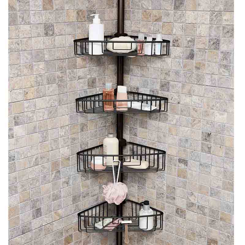 Τηλεσκοπική_Ραφιέρα_Μπάνιου_4όροφη_Γωνία_35x21.5x135-270cm_Ρυθμιζόμενο_Ύψος_με_4_Ράφια_Αλουμινίου__Χωρίς_Εργαλεία__Μαύρη_2