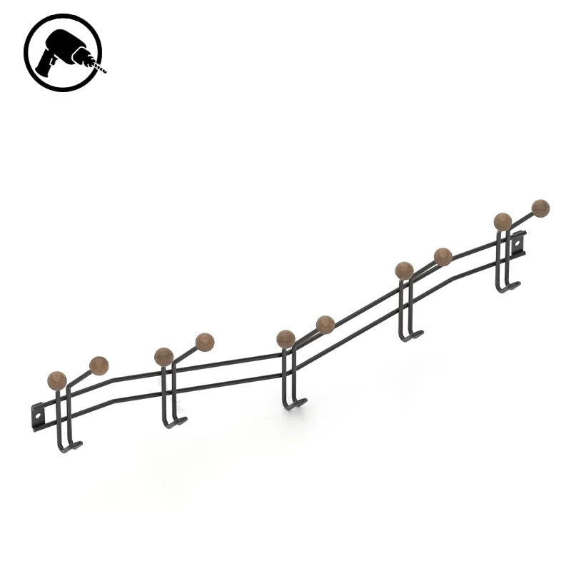 Κρεμάστρα_Τοίχου_15_Θέσεων_Επιχρωμιωμένο_Ατσάλι_Μαύρο_Matte_με_Ξύλο_Wall_Hanger_Wooden_1